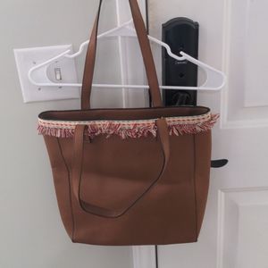 Brown leather tote bag